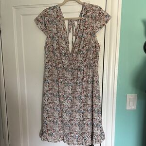 SHEIN Pink and Green Ruffled Wrap Sundress